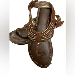 Brand new brown & gold sandals from Merona adjustable back heel strap